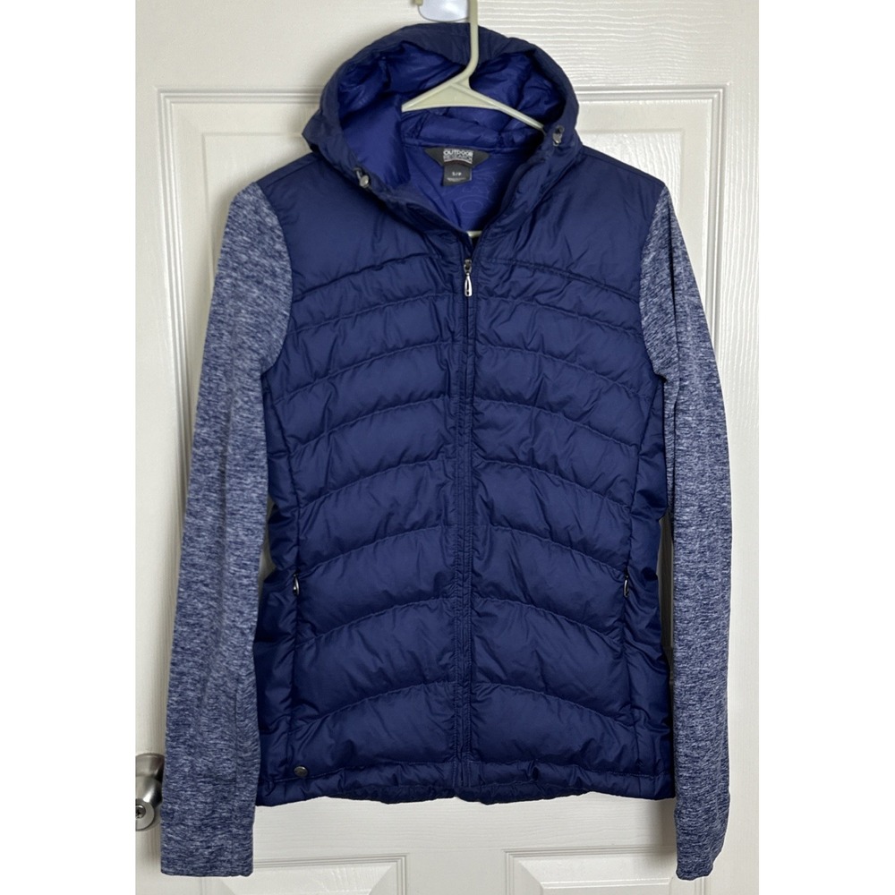 Outdoor‎ Research Jacket Blue Puffer Plaza Hoody Duck Down Stretch Woman's Small